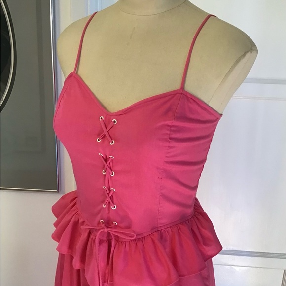 Pretty In Pink  vintage 80s corset Peplin, sweetheart midi dress - Picture 3 of 7
